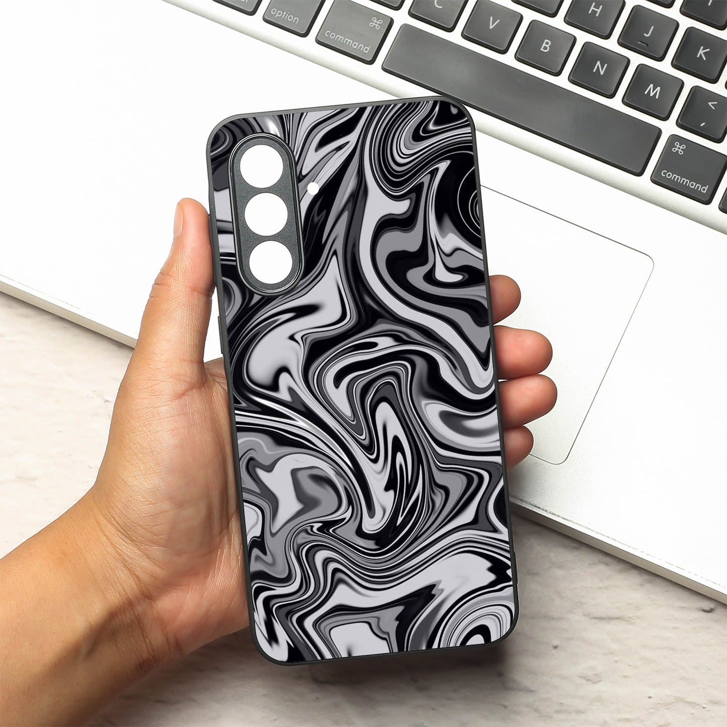 Blackout Marble metal back case for Samsung A55