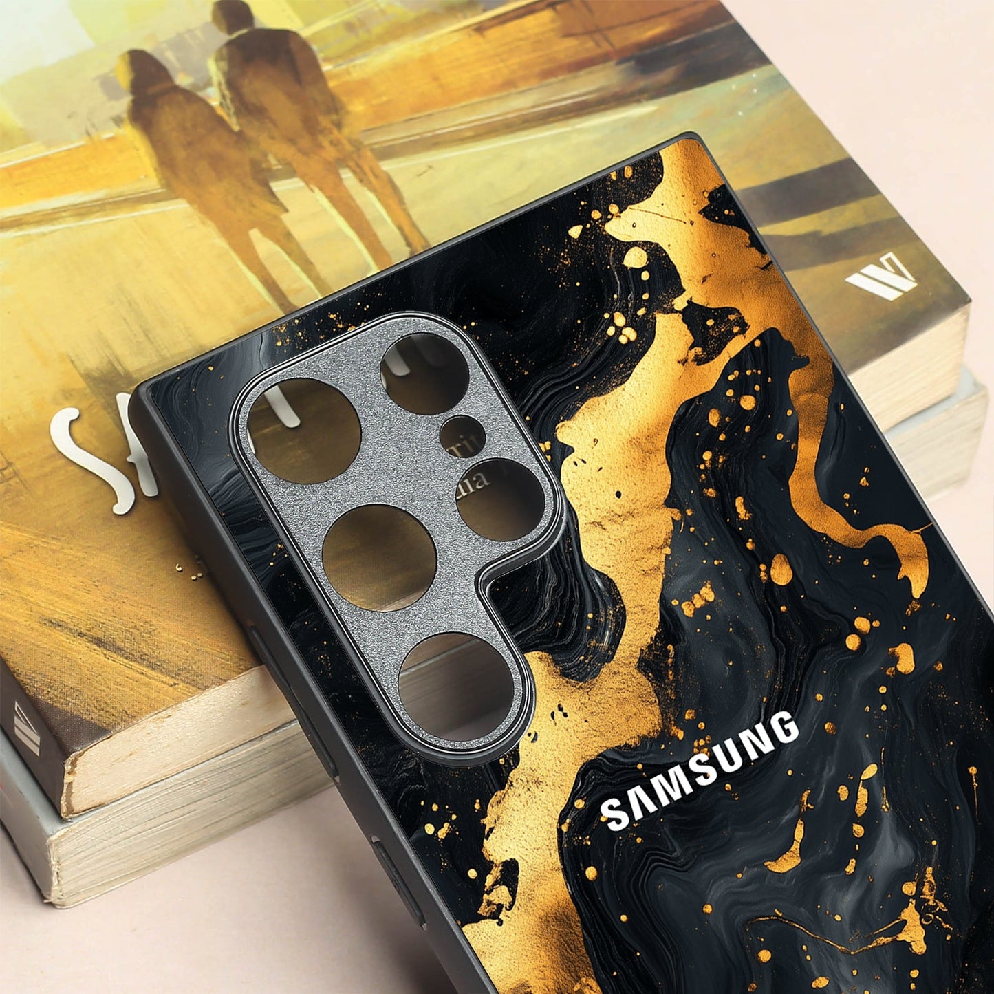 Black Gold Blaze metal back case for Samsung S24 Ultra