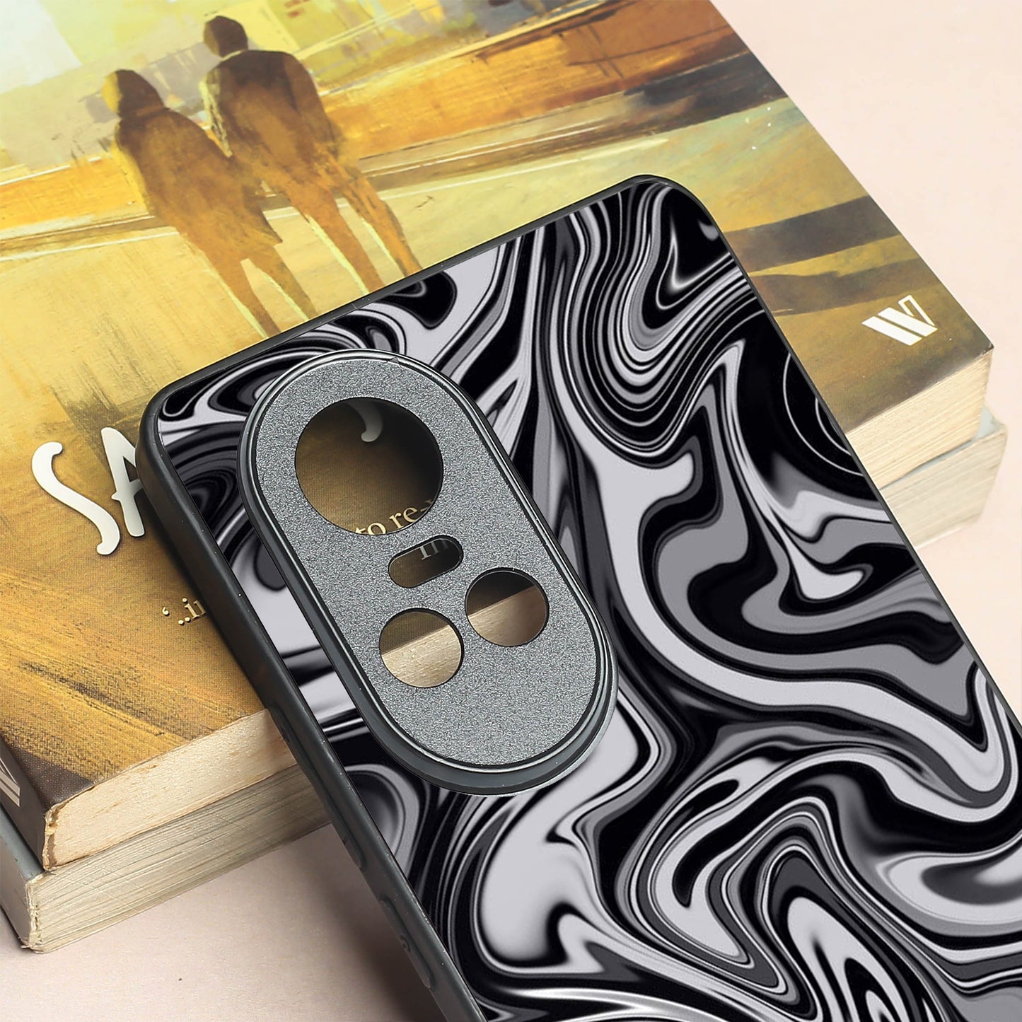 Blackout Marble metal back case for Oppo Reno 10