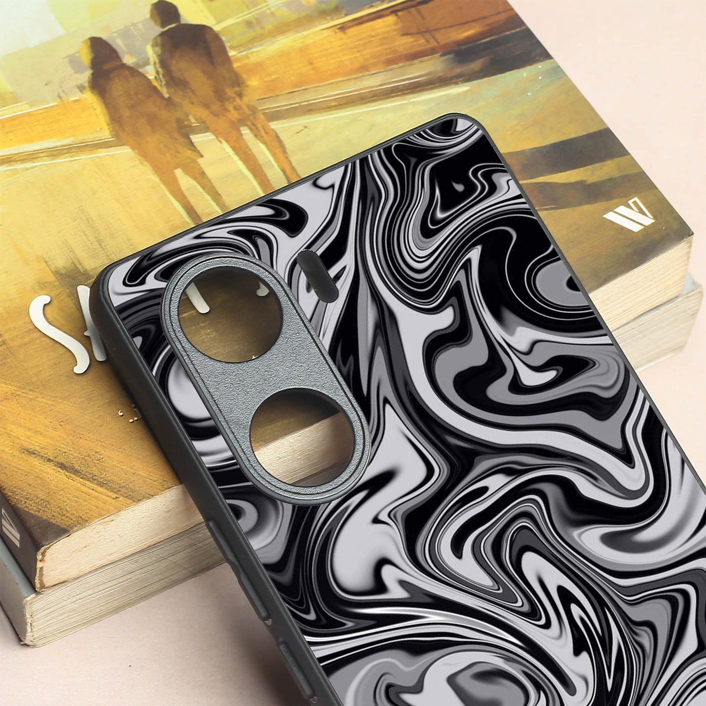 Blackout Marble metal back case for Vivo V29e