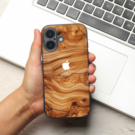 Classic Wood metal back case for Apple Iphone 16
