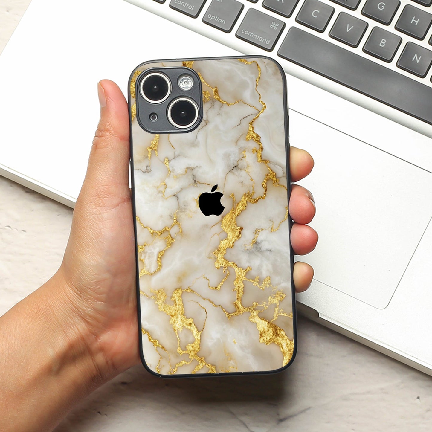 Gold Vein Glory metal back case for Apple Iphone 15