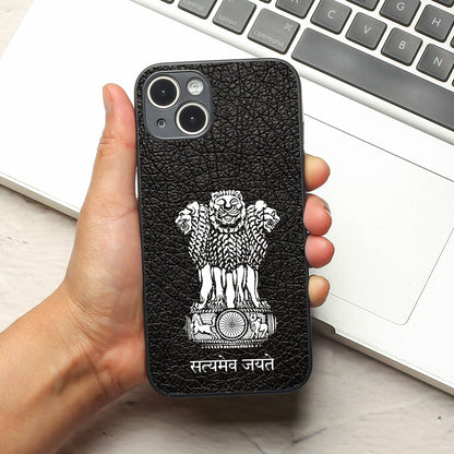 Black Satyamev Jayate metal back case for Apple Iphone 14 Plus