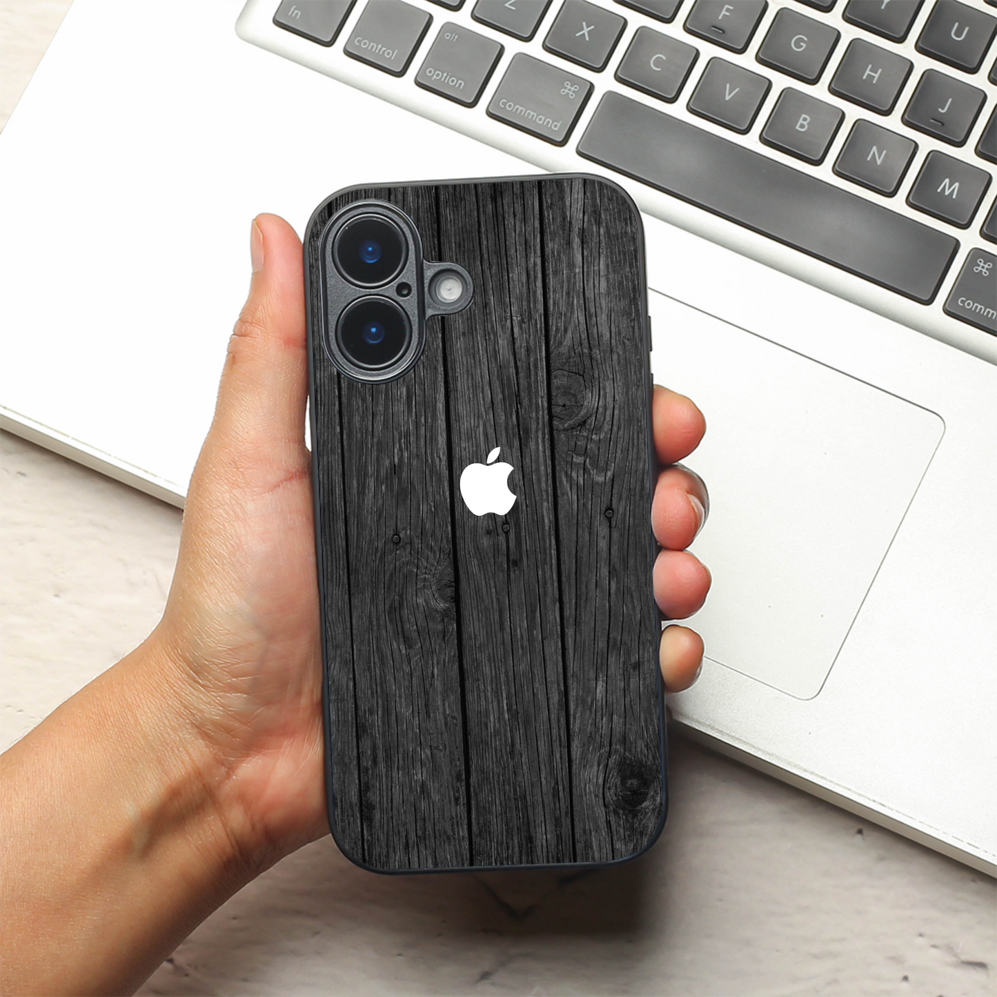 Dark Wood metal back case for Apple Iphone 16