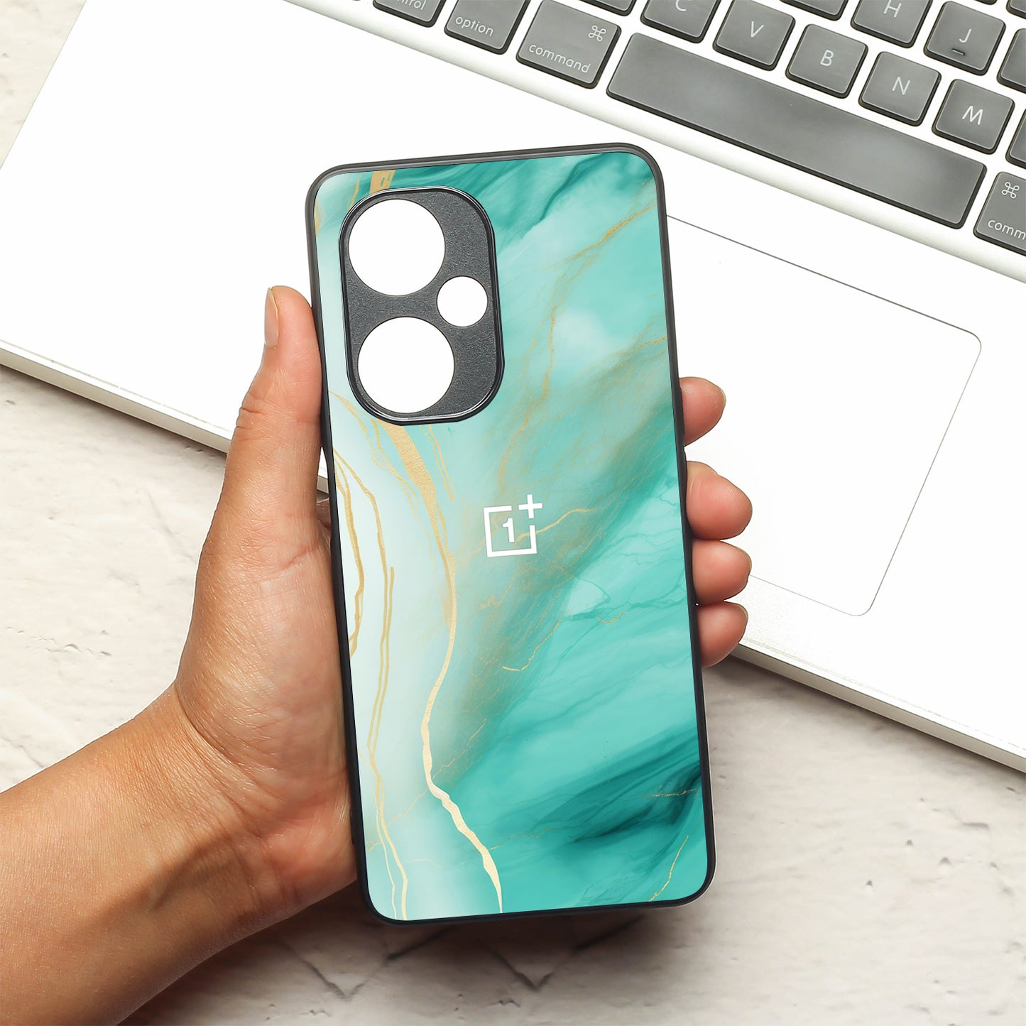 Green Luxe Marble metal back case for Oneplus Nord CE 3 Lite