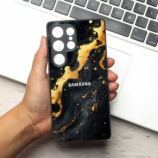 Black Gold Blaze  metal back case for Samsung S25 Ultra