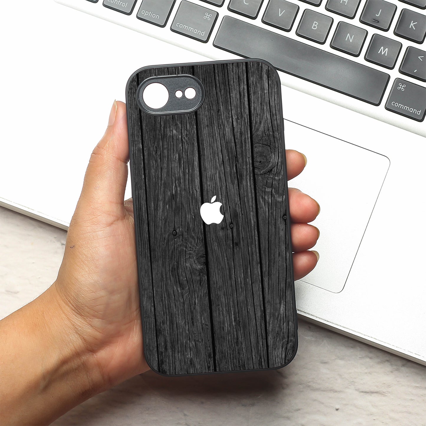 Dark Wood metal back case for Apple Iphone 16e