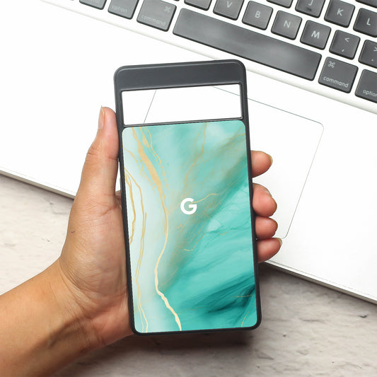 Green Luxe Marble metal back case for Google Pixel 7
