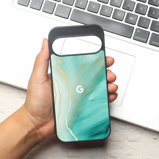 Green Luxe Marble metal back case for Google Pixel 9 Pro