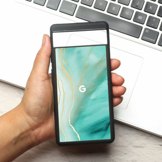 Green Luxe Marble metal back case for Google Pixel 6a