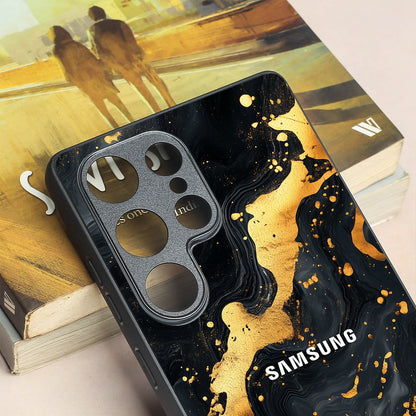 Black Gold Blaze  metal back case for Samsung S25 Ultra