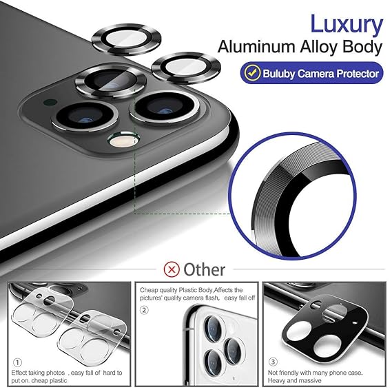 Black Metallic camera ring lens guard for Apple iphone 11 Pro - Kemarco