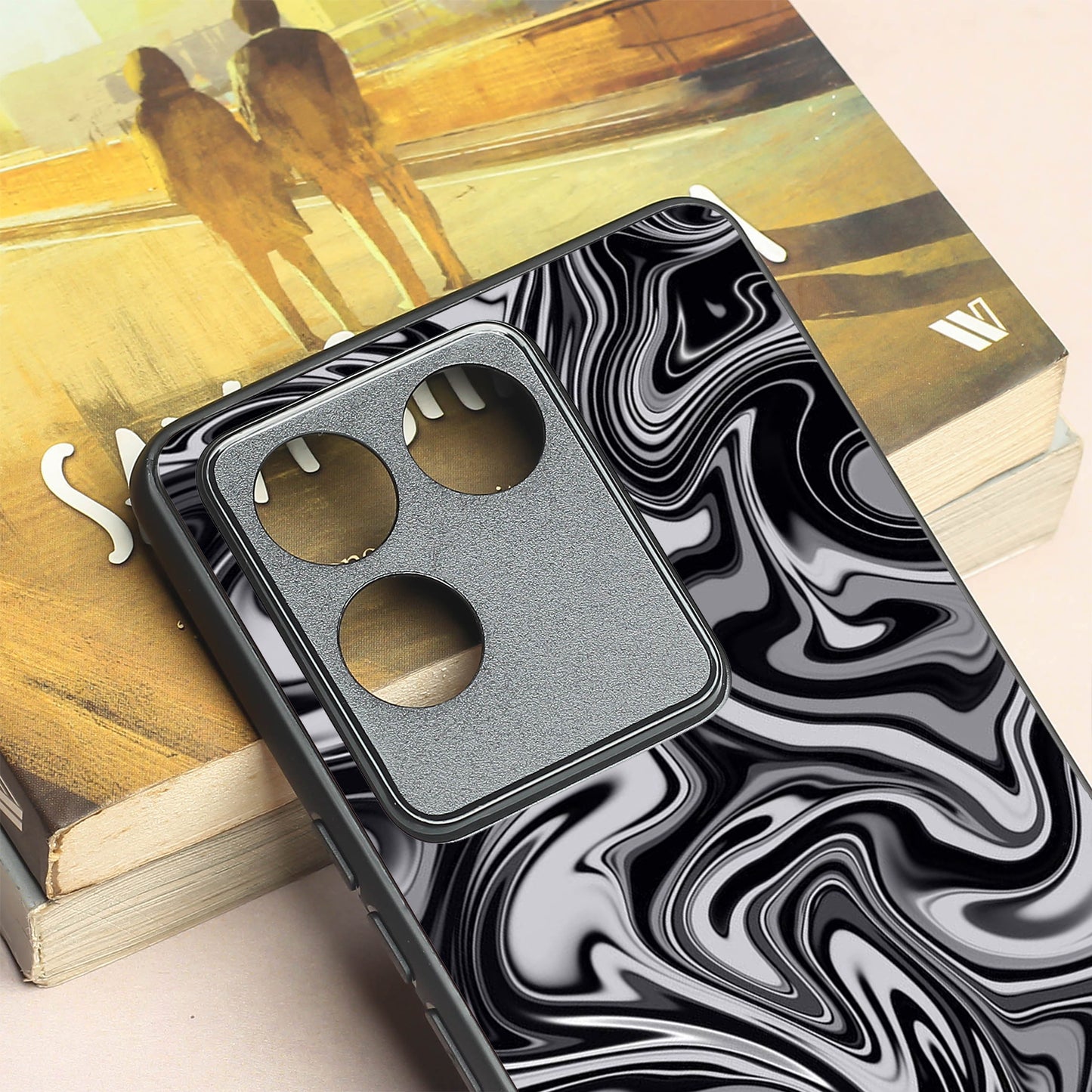 Blackout Marble metal back case for Vivo T2 Pro