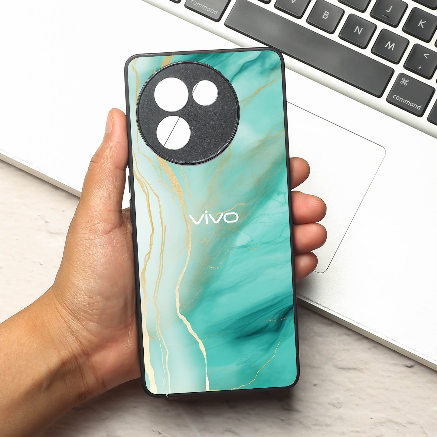 Green Luxe Marble metal back case for Vivo V30e