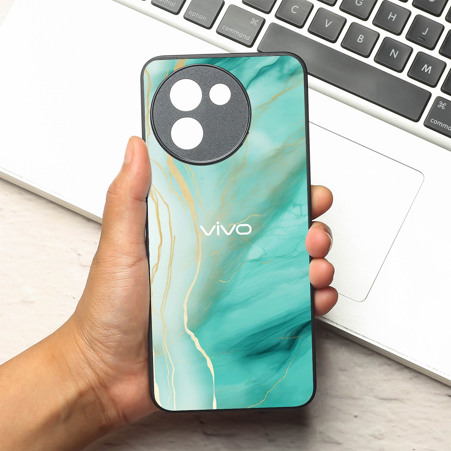 Green Luxe Marble metal back case for Vivo T3X