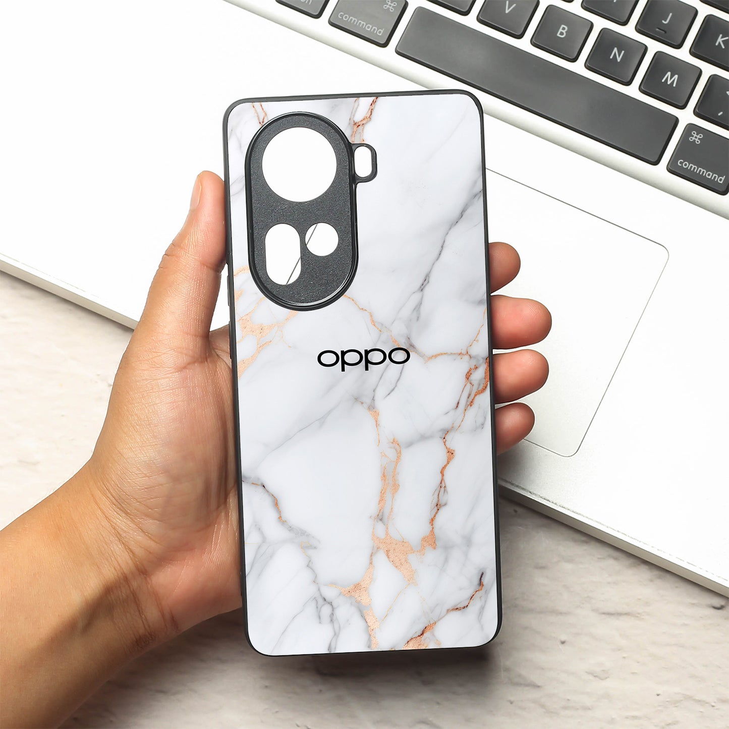 Copper Luxe Marble metal back case for Oppo Reno 11