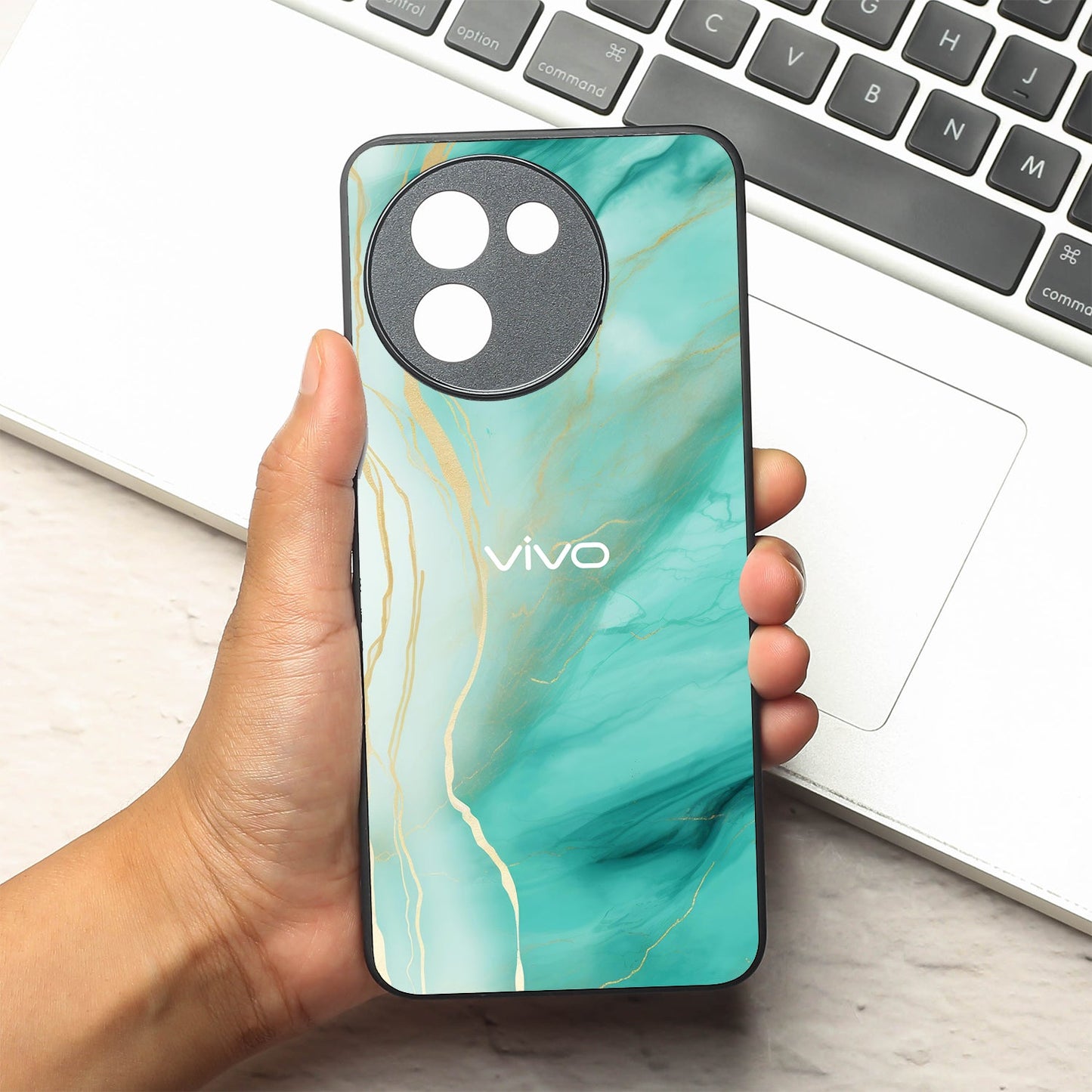 Green Luxe Marble metal back case for Vivo Y58