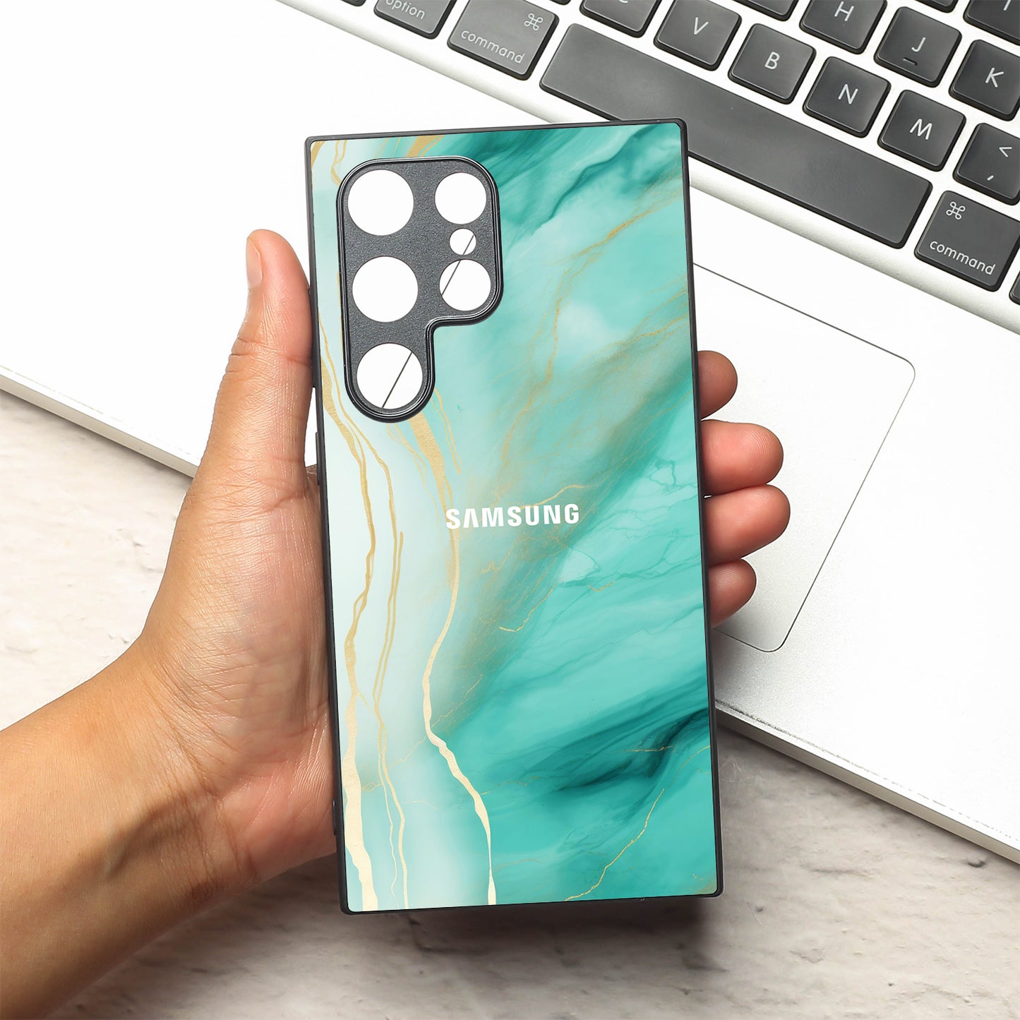 Green Luxe Marble metal back case for Samsung S24 Plus