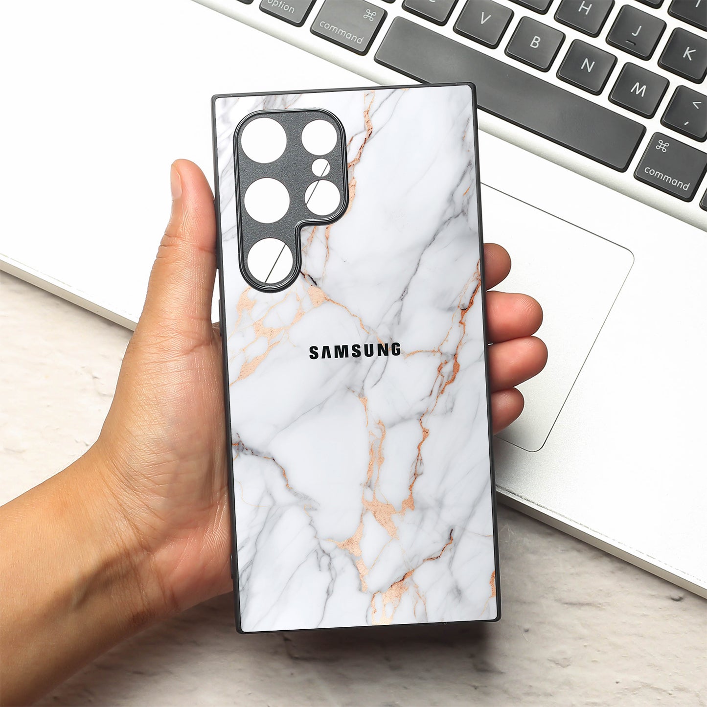 Copper Luxe Marble metal back case for Samsung S24 Plus