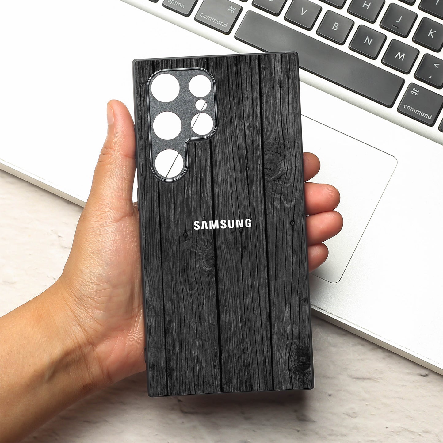 Dark Wood metal back case for Samsung S24 Plus