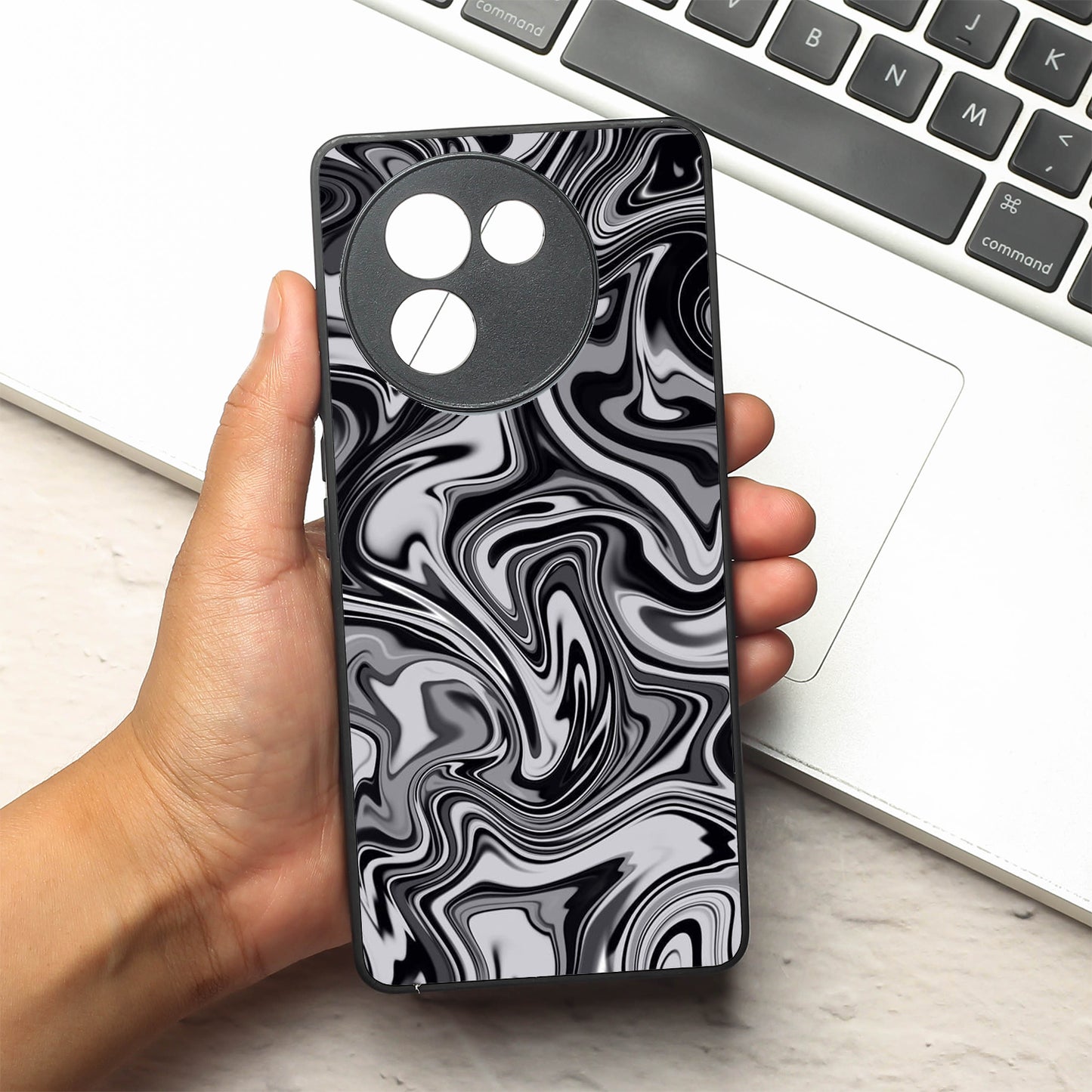 Blackout Marble metal back case for Vivo V30e