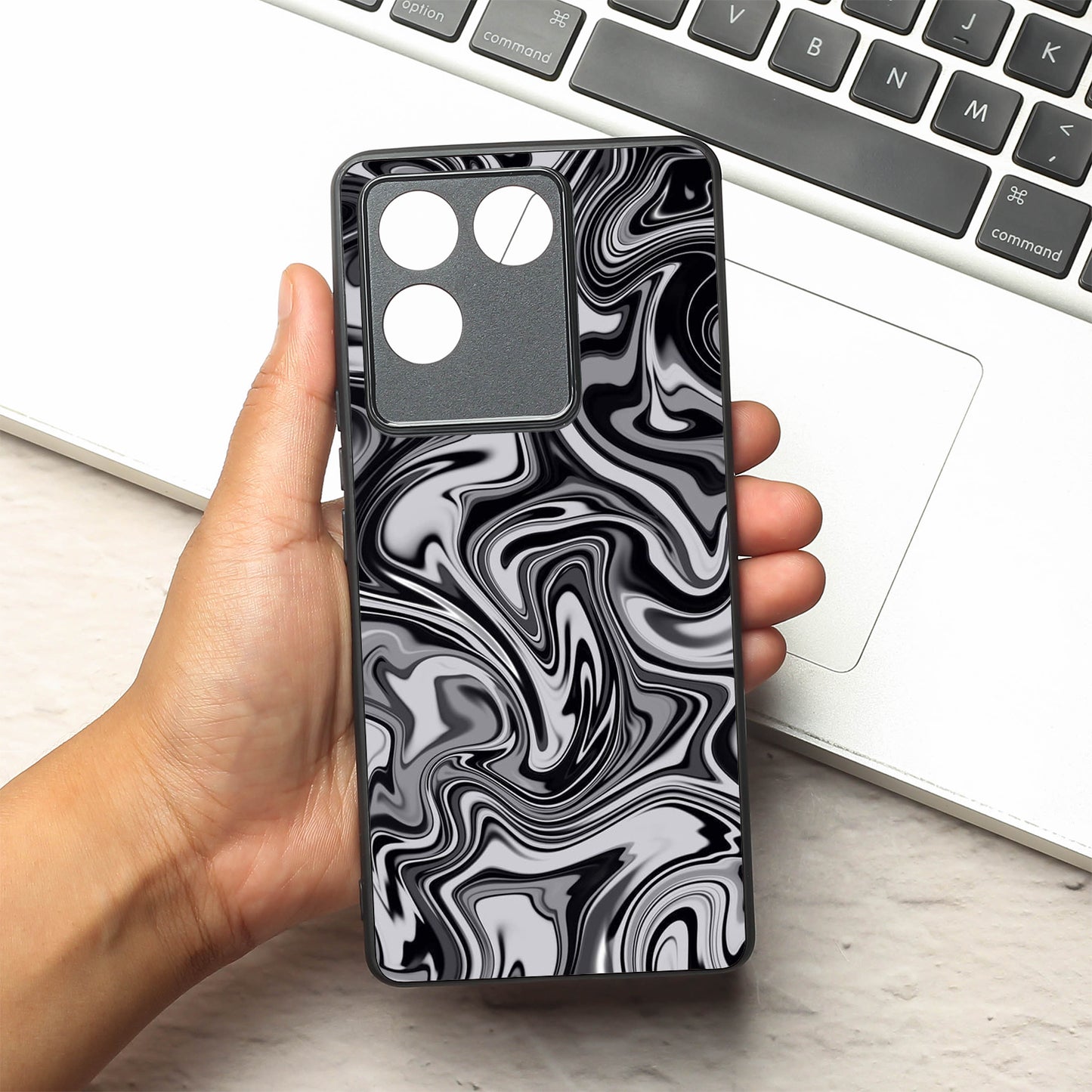 Blackout Marble metal back case for Vivo T2 Pro