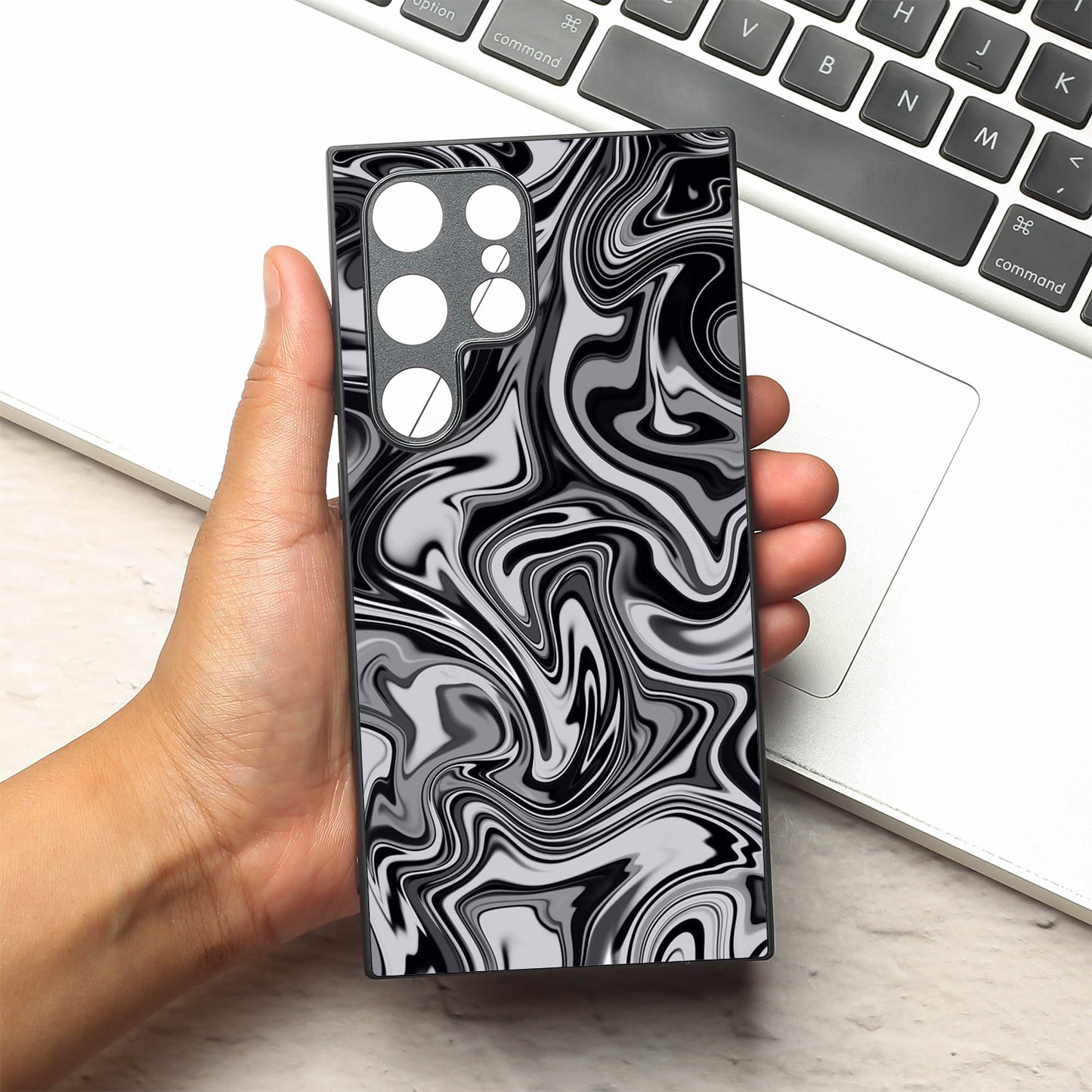 Blackout Marble metal back case for Samsung S24 Plus