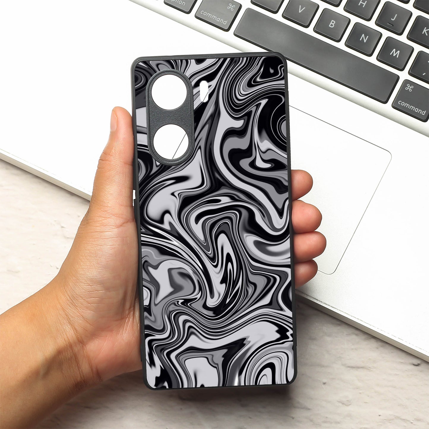Blackout Marble metal back case for Vivo V29e