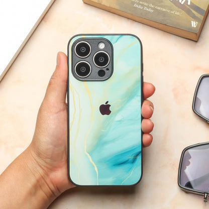 Green Luxe Marble metal back case for Apple Iphone 16 Pro
